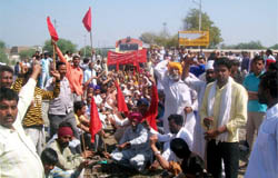 Members of the Dalit community staging a protest in support of their demands in Ferozepur on Wednesday.