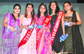 The winner of the Miss Farewell title poses with the runners-up at the farewell party in Guru Nanak Girls College, Ludhiana, on Wednesday.