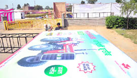 Final touches being given to a pavilion on the eve of kisan mela at Punjab Agricultural University. 