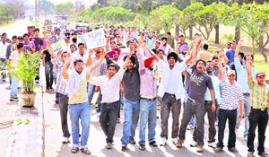 GADVASU students take out a rally on the university campus on Wednesday.