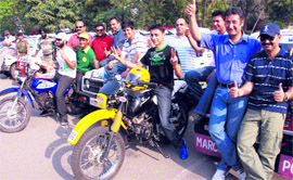 Participants of SJOBA car rally strike a pose at St Johns School, Sector 26, Chandigarh, on Thursday.
