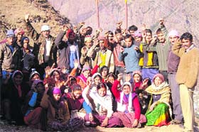 Residents of Berinag in Pitthoragarh district demonstrate against the opening of liquor shops in their area