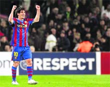 Lionel Messi celebrates his goal against VfB Stuttgart on Wednesday