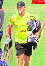 Deccan Chargers Andrew Symonds during a training session in Cuttack on Thursday.