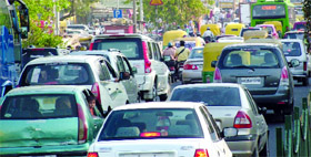 Traffic jam at Bahadurshah Zafar Marg in New Delhi due to the IPL cricket match on Friday.
