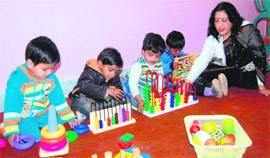 Children play at Pebble Playschool in Dehradun.