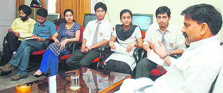 Senior Panthers leader Harsh Dev Singh in conversation with The Tribune team in Jammu.