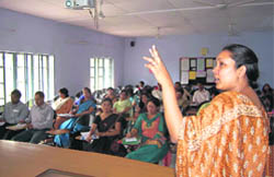 Dr Vandana Singh from IGNOU delivers a talk at a workshiop in Dehradun