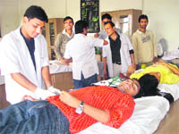 A blood donation camp underway at Sardar Bhagwan Singh Post-Graduate Institute, Balawala, near Dehradun, 
