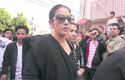 Bollywood actress Manisha Koirala, niece of Girija Prasad Koirala, arrives to pay her last respects to him in Kathmandu