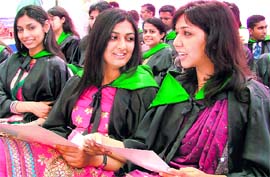 Students of Christian Medical College and Hospital at the annual convocation of the college in Ludhiana on Saturday. Photo: Inderjeet Verma