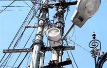 A speaker installed on an electric pole in Kulri Bazar of Mussoorie. Tribune photo: Ajay Ramola 