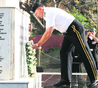 Commanding General, US Army Pacific, Lt Gen Benjamin R. Mixon, pays tributes at the Veer Smriti War Memorial in Chandimandir on Monday.