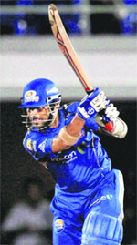 Sachin Tendulkar plays a shot in Mumbai on Monday. 