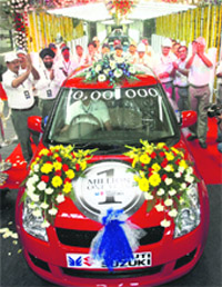 Maruti Suzuki's one millionth car in fiscal 2009-10 being rolled out from its Manesar plant in Gurgaon on Tuesday