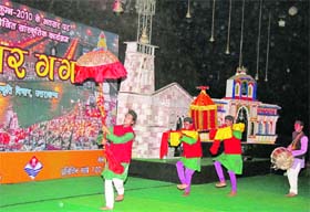 Folk artistes depict Nanda Devi Raj Jat Yatra during the Maha Kumbh celebrations in Haridwar