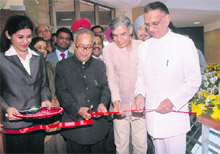 Pranab Mukherjee inaugurates an Exim Bank branch at PHD house in Chandigarh on Wednesday. 