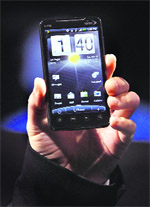 Peter Chou, CEO of HTC Corp, holds the HTC EVO 4G smartphone at the International CTIA Wireless trade show in Las Vegas, Nevada, on Tuesday. 