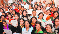 Girls after receiving their degrees during the annual convocation of Panjab University