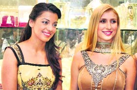 Actor Mugdha Godse and German model Claudia Ciesla at the inauguration of a jewellery showroom in Gurgaon