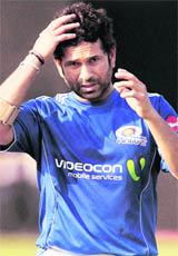 Mumbai Indians Sachin Tendulkar during pratice session in Mumbai on Wednesday.