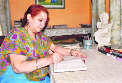 Usha Jain at her home in Shivalik Nagar, Haridwar.