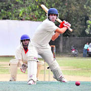 A batsman faces a delivery during the 3rd All-India Uttarakhand Cup Cricket Tournament  in Dehradun on Thursday.