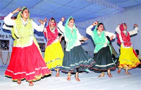 Students of DAV Centenary Public School, Pehowa, present Haryanavi dance during the annual day celebrations on the school premises