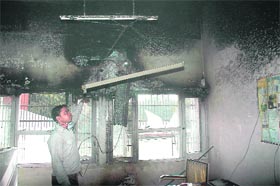 The view of a room after fire broke out at the Government Multi-Specialty Hospital, Sector 16, Chandigarh, on Friday.