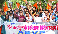 The ABVP students of Delhi University protest against sexual harassment 