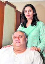 Ustad Shujjat Hussain Khan with his wife Parveen in Dehradun on Friday.