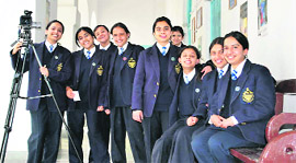 Students of All Saints School, Nainital, prepare to shoot a film in their school.
