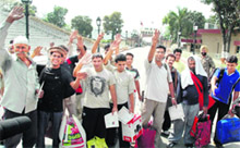 Pakistani prisoners being repatriated to their native country at Attari-Wagah checkpost on Friday.