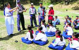 The camp for scouts and guides in progress at Hathipaon, Mussoorie, on Saturday.