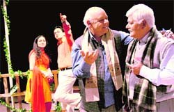 Artistes performing a play Andhe Jharokhe at Gaiety Theatre at Shimla 
