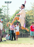 A participant in action during the SBI sports meet at the Sports Complex, Sector 46, Chandigarh, on Sunday.