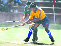 Players in action during a match at Sector 18 stadium in Chandigarh on Monday.