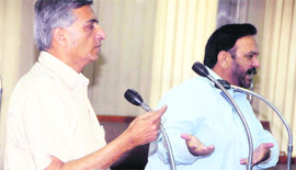 Councillors discuss an issue during a meeting of the municipal corporation in Chandigarh on Monday.