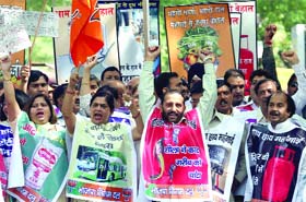 BJP workers during the protest outside the Assembly
