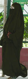 Farida Dar, accused in the 1996 Lajpat Nagar bomb blast case, after a hearing at the Patiala Court in New Delhi on Tuesday.
