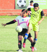 The inaugural match of the BS Negi Memorial Prize Money State-Level Football Tournament being played in Dehradun on Tuesday.