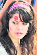 A foreign tourist during the third Shahi Snan in Haridwar on Tuesday