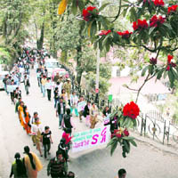 Activists of the SFI hold a rally in support of their demands at Himachal Pradesh University in Shimla on Tuesday.