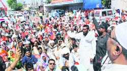 Members of the Communist Party of India protest against price rise in Jammu 