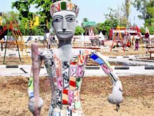 A Nek Chand creation at the park under construction in Nurpur Bedi. Tribune photo: Vicky Gharu