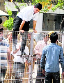 PU students protest outside the VCs office in Chandigarh on Wednesday. A Tribune photograph