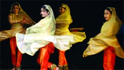 Artistes perform kathak during a press preview of the Festival of India in China and France, in New Delhi on Wednesday. Tribune photo