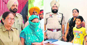 The accused in police custody; and (right) the boy being handed over to his mother.