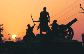 Statues installed at the Bhai Ghanaiya Chowk in Bathinda look picturesque with the sun setting in the backdrop. The Tribune lensman Pawan Sharma captured the moment on Thursday evening.