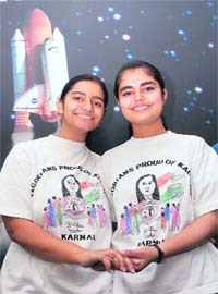 Varika Shukla (right) and Pallavi of Tagore Bal Niketan Senior Secondary School, Karnal, who have been selected to represent India in a summer camp of the United Space School Foundation at Houston, Texas, USA, in Karnal